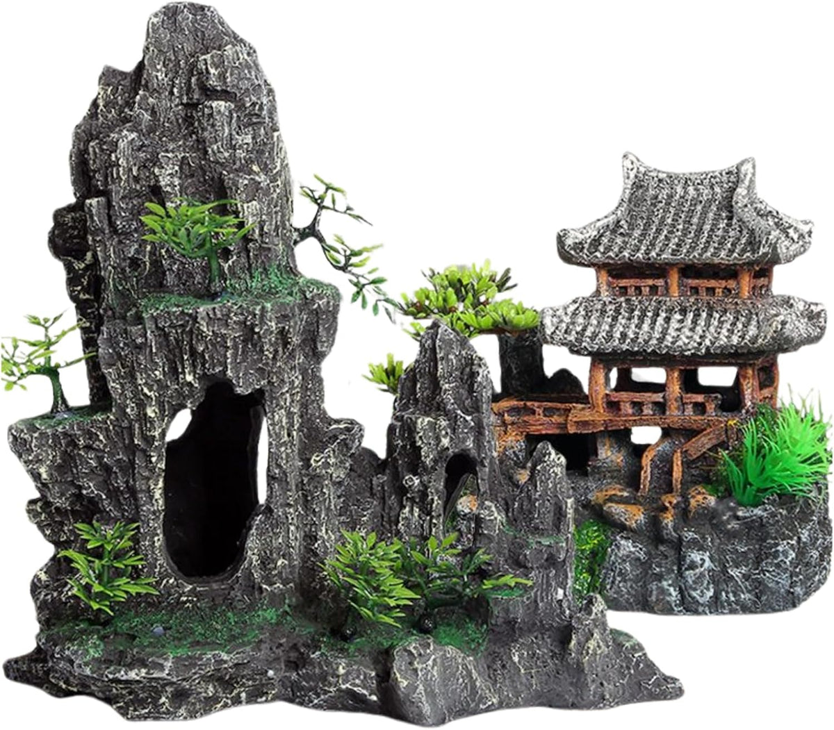Extra Large Aquarium Decorations, Resin Castle and Artificial Rock with Plants (Ancient Temple with Mountain) Fish