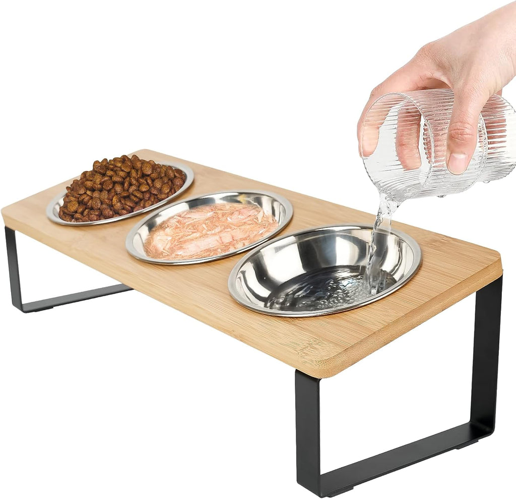 Elevated Cat Bowl, 15° Tilted Cat Bowl Stand with 3 Stainless Steel Bowls for Indoor Cats and Pet, Raised Cats Bowls
