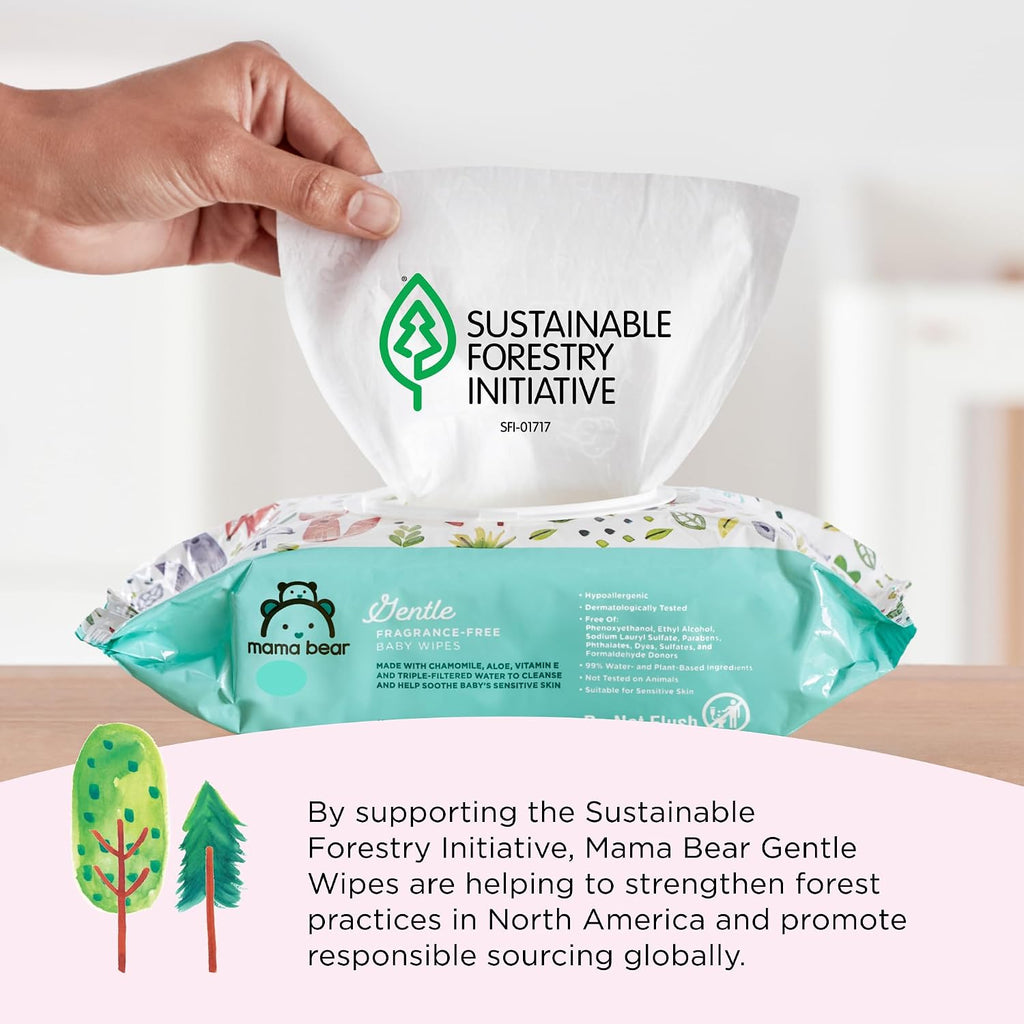 Amazon Brand - Mama Bear Gentle Formulated without Fragrance Baby Wipes, Hypoallergenic, Sensitive Skin, Unscented