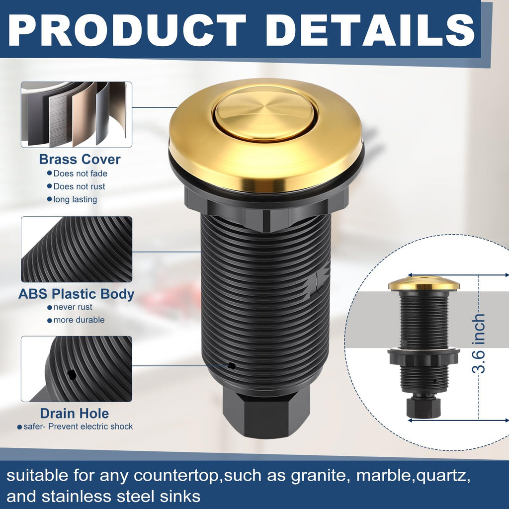 Garbage Disposal Air Switch Kit, Single Outlet, Gold, Short Size