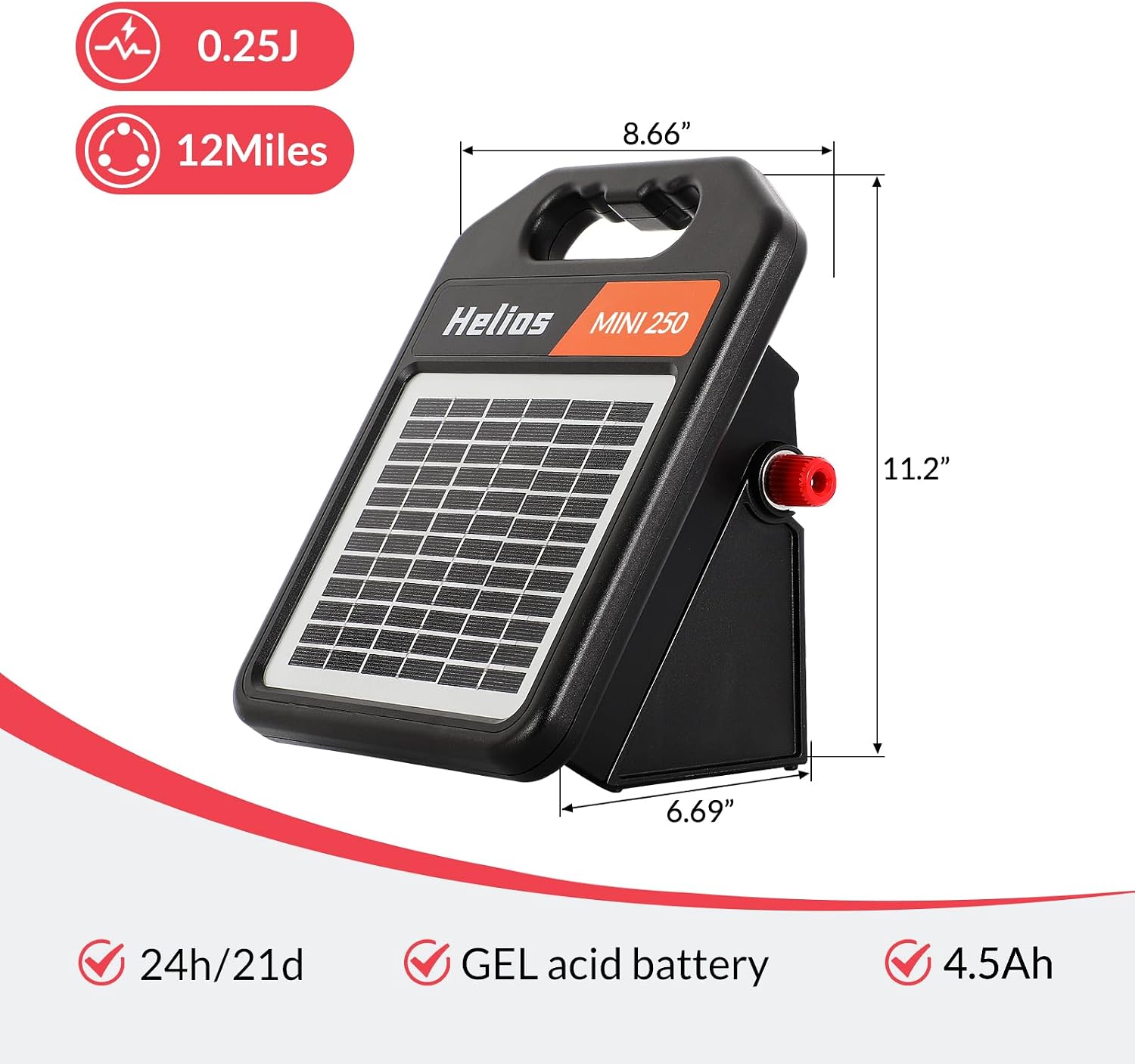 MINI250 Solar Electric Fence Charger with Day or Night Mode, 0.25Joule Portable Solar Fence Charger