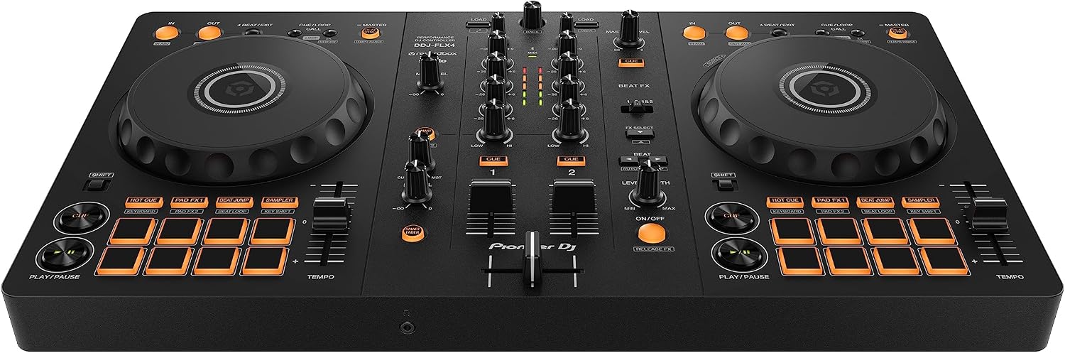 DDJ-FLX4 2-deck Rekordbox and Serato DJ Controller - Graphite & Pyle Portable Adjustable Laptop Stand - 6.3 to 10.9