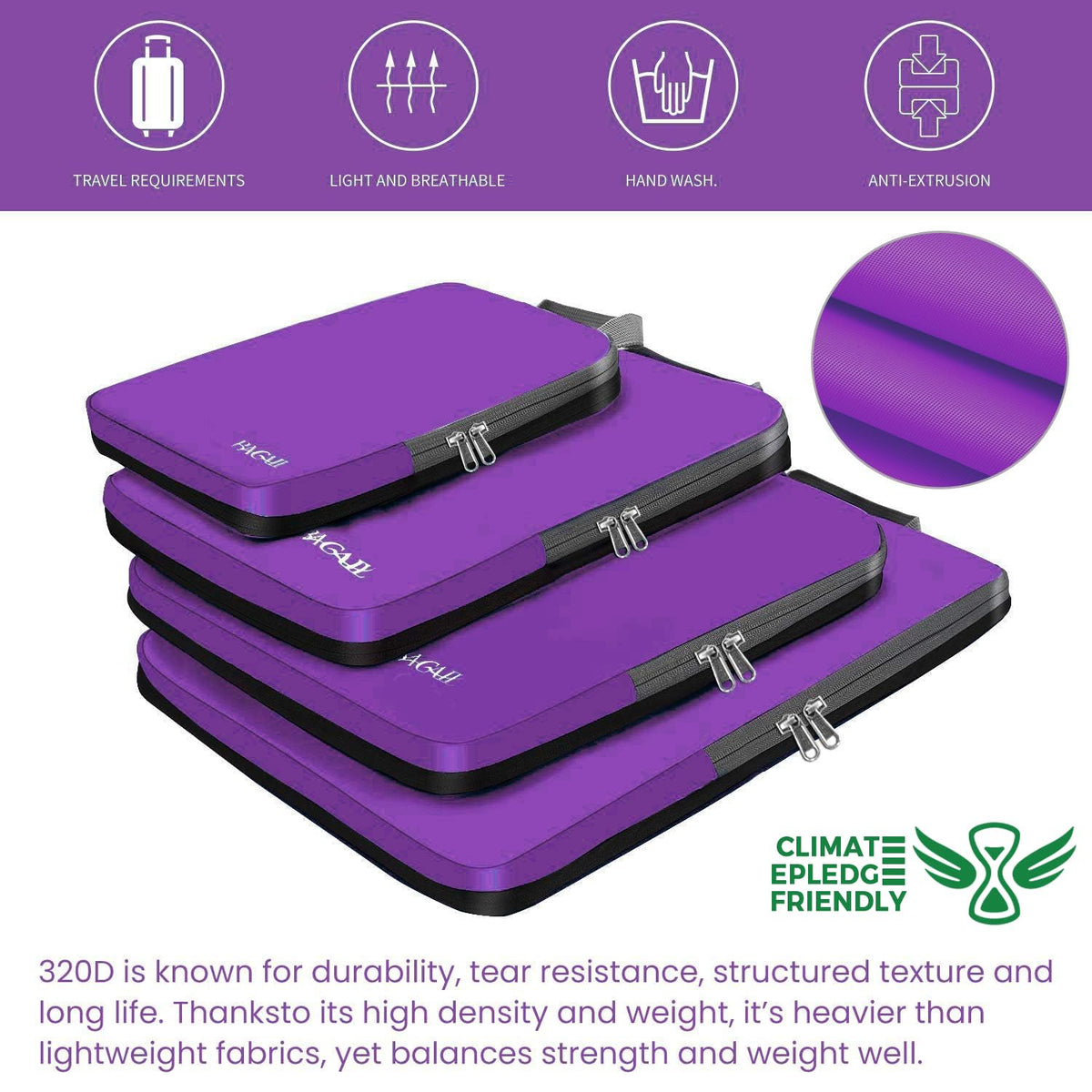 4 Set/6 Set/8 Set Compression Packing Cubes Travel Accessories Expandable Packing Organizers (Cloth Pattern, 4-Purple)