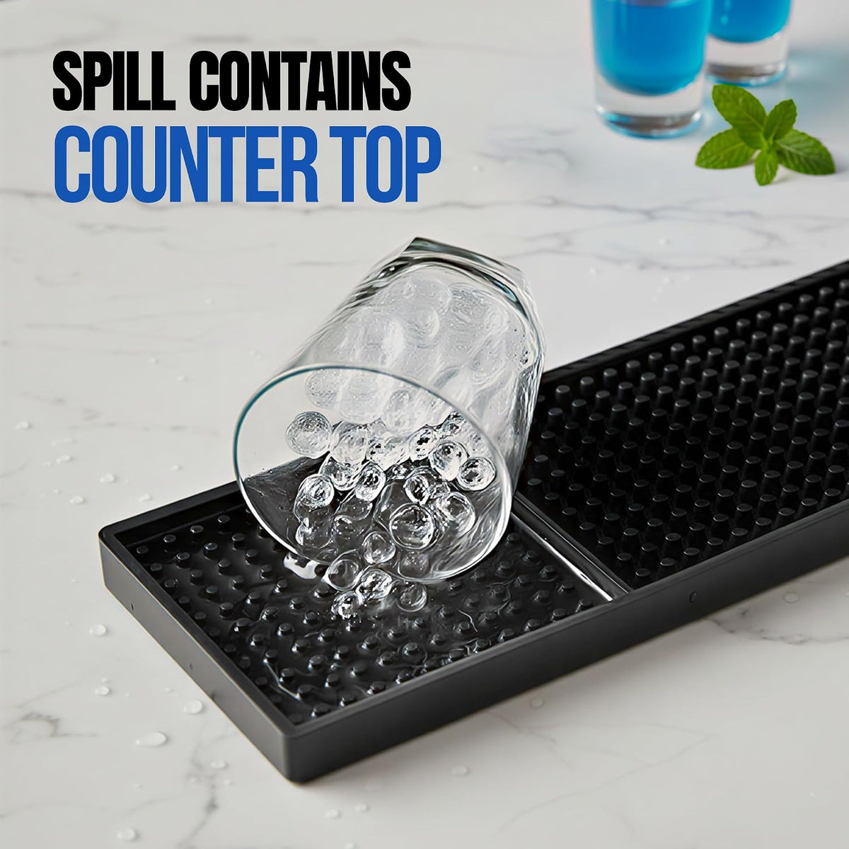 Non-Slip Rubber Bar Mats 24"x3" - Spill Mat for Bartending, Pack of 2