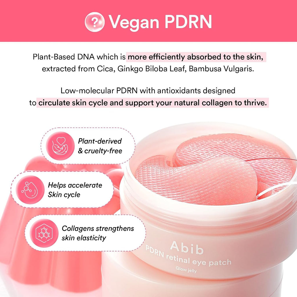 PDRN Retinal Eye Patches for Rejuvenating & Puffy Eyes with Glow Jelly, Niacinamide, 60 Count, Korean Skin Care