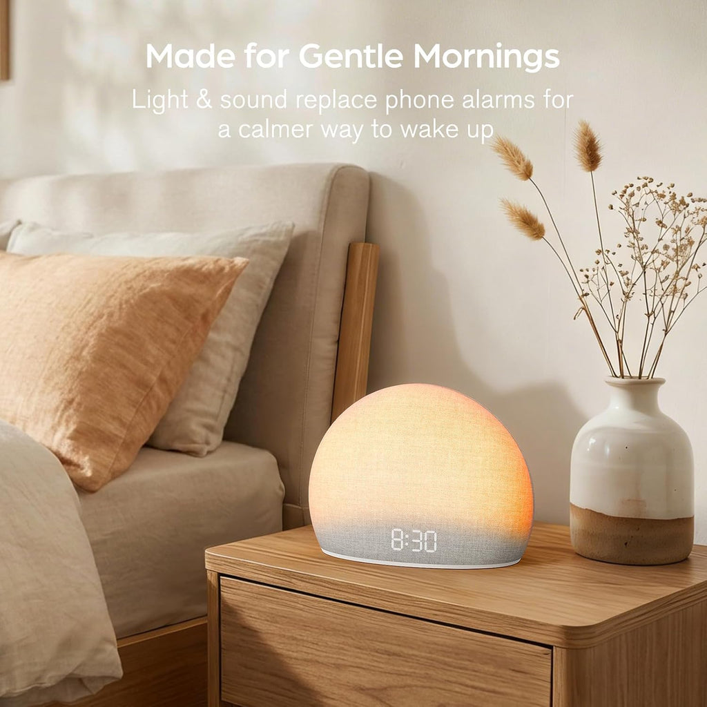 Sunrise Alarm Clock with White Noise Sound Machine for Bedroom | Wake-Up Light, 5 Gentle Alarm Sounds, 20 Soothing