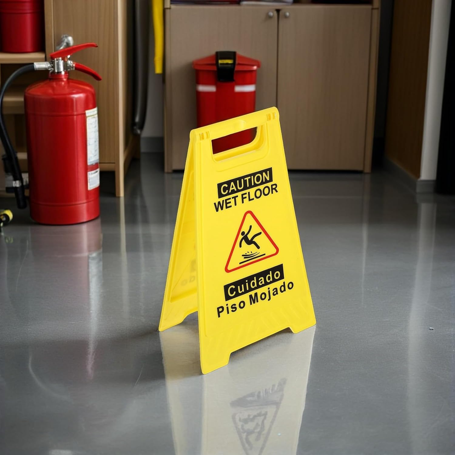 Caution Wet Floor Sign Double-sided Bilingual Safety Warning Foldable A-frame Style 44.5cm Yellow Slip Hazard Floor