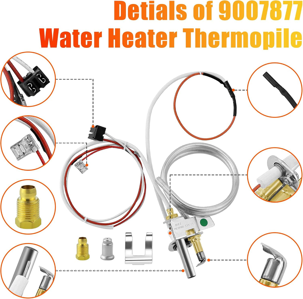 100112330 9007876 Water Heater Pilot Assembly Compatible with 300 301 Series, Whirl-pool, Ken-more, Am-erican, Re-liance, A.O.S-mith, 9007877 4067826 100078039 Water Heater Thermocouple by Fetechmate