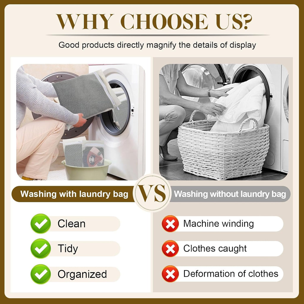 5-Piece Organic Cotton Laundry Bags with Zipper and Hanging Loop, 3 Sizes (S, M, L) Mesh Laundry Bag, Durable Cotton