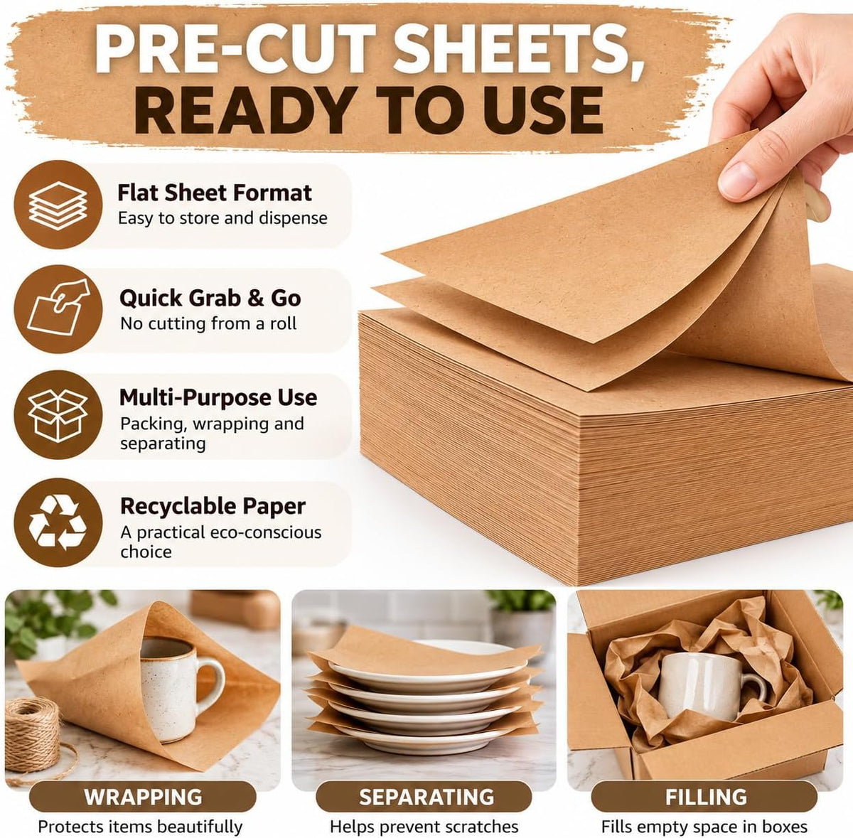 Indented Kraft Paper Sheets, 60 lb, 24 x 36 in, 210 Sheets