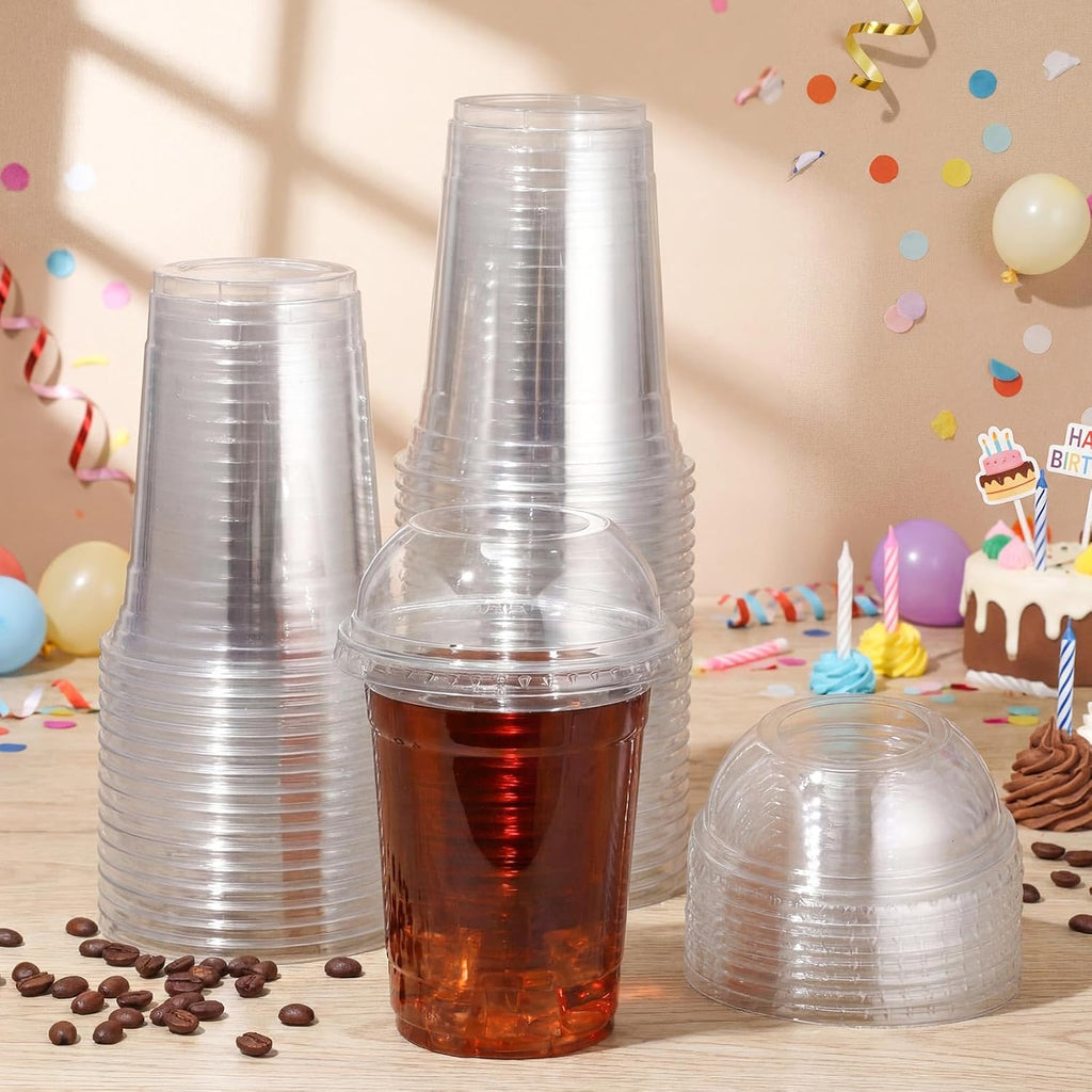 50 Sets 16oz Plastic Cups with Wide Dome Lids