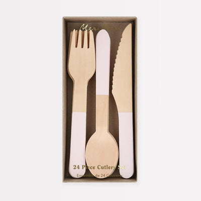 Wooden Cutlery Set (Pack of 24), Made from Birch Wood, Natural Colors, Stylish Disposable Cutlery Set, Perfect for
