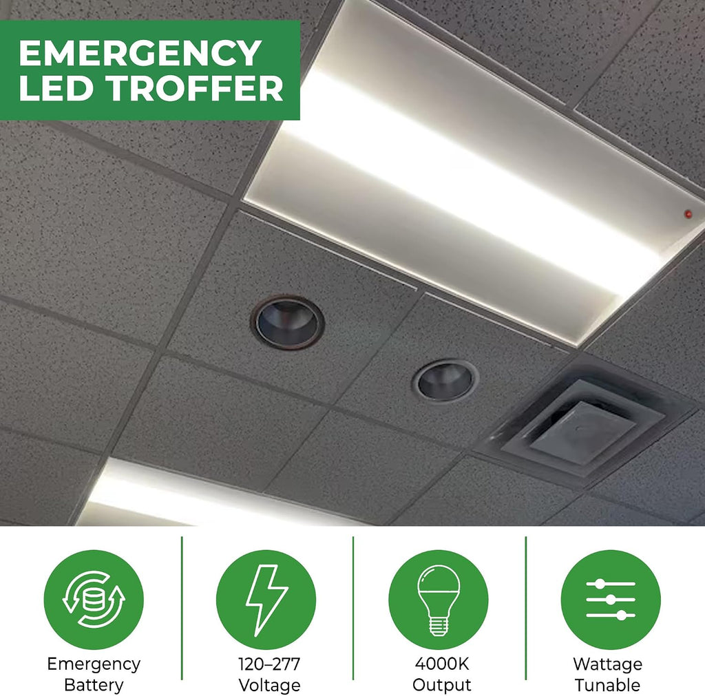 E2 Lighting 2 Pack 2x4 LED Troffer, LED Light with Emergency Battery Backup