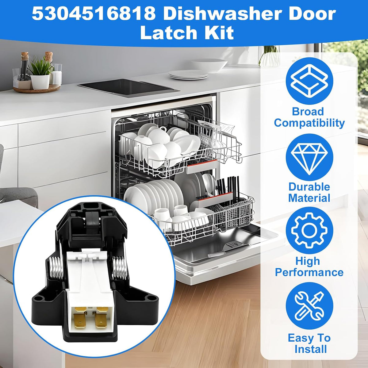 Upgrade 5304516818 Dishwasher Door Latch Kit - Replacement for 5304525218, 154543901, 154758101, 154722401 - Compatible with Electrolux, Kenmore, Frigidaire Dishwashers