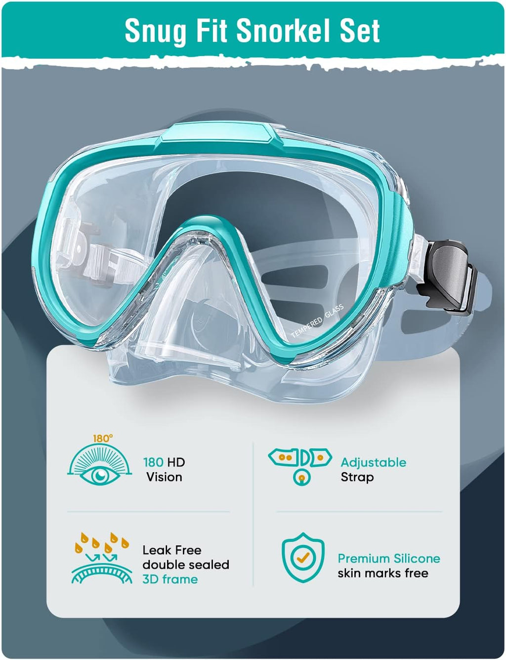 Snorkel Set Adults Snorkeling Gear Anti-Fog Panoramic View Swim Mask Dry Top Snorkel Kit with Carry Bag for