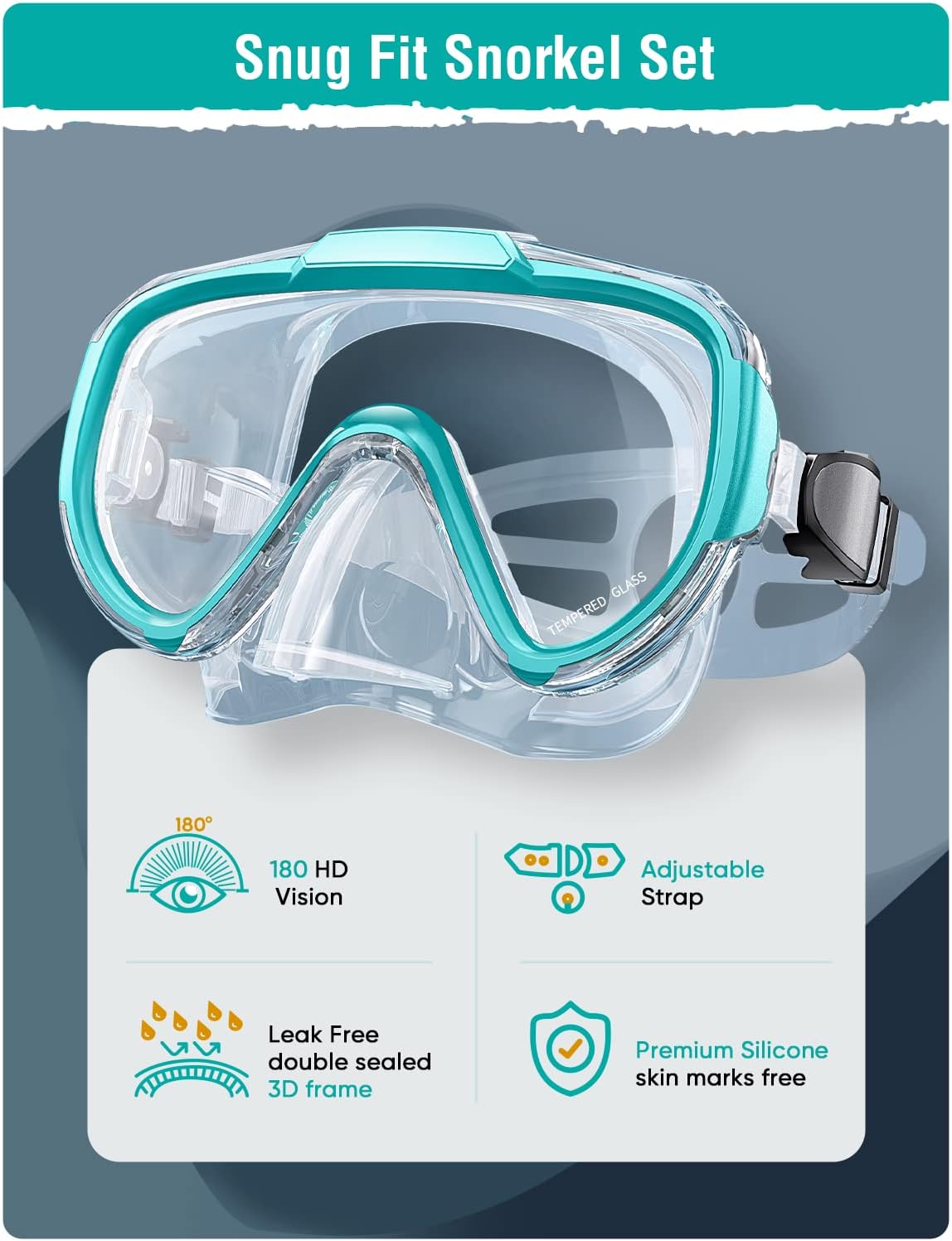 Snorkel Set Adults Snorkeling Gear Anti-Fog Panoramic View Swim Mask Dry Top Snorkel Kit with Carry Bag for