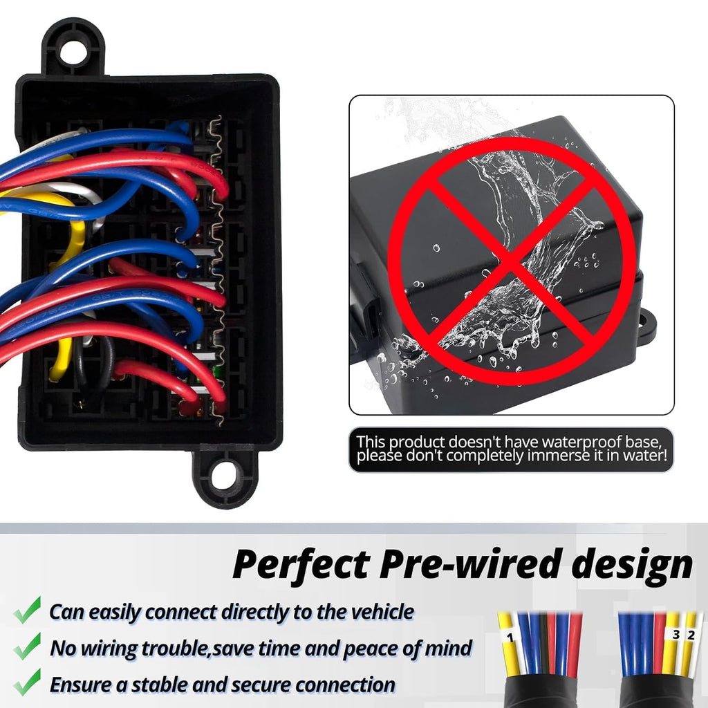 12V 9Way Pre-Wired Fuse and Relay Box Kit with 3 x 40A 4-Pin Relays & 9 ATC/ATO Fuses for Car, Truck, Vehicle