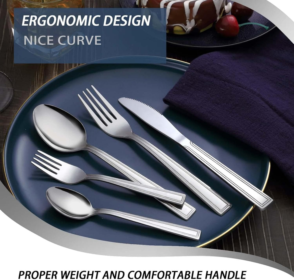 60-Piece Silverware Set - Stainless Steel Silverware Set for 12, Include Fork Knife Spoon Set, Mirror Polished