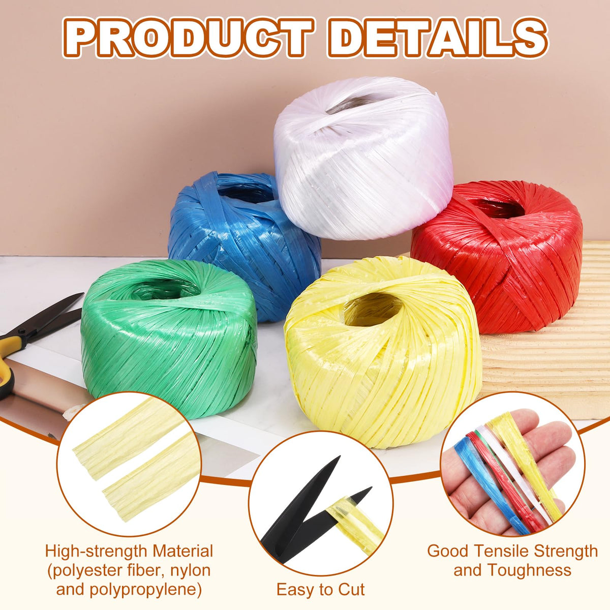 2Roll Polyester Nylon Plastic Rope Twine 100m/328ft Cord Yellow