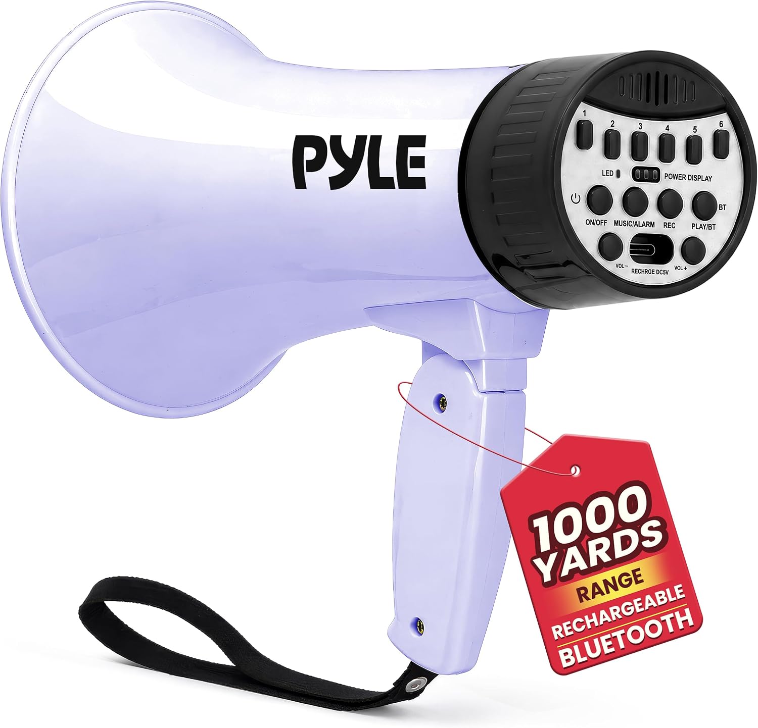Rechargeable Bluetooth Bullhorn Megaphone with Voice Changer, Siren & USB-C Fast Charging, 1200-Yard Voice Range for