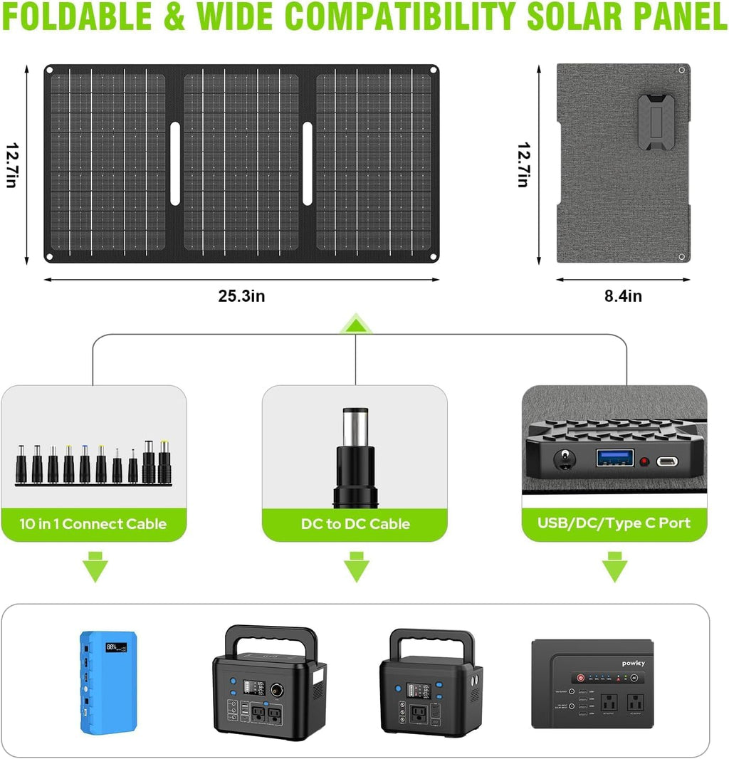 24000mAh Portable Power Station with Panels Included 30W | Powkey 86Wh Solar Generator with AC Outlet 120V, Lithium