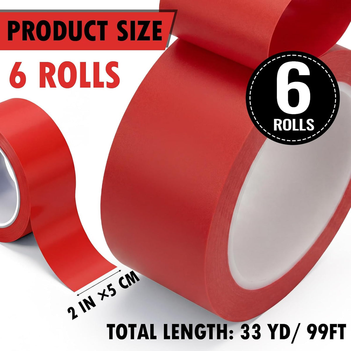 6 Rolls 2" x33 Yds Floor Marking Tape and Dance Splicing Tape, Red