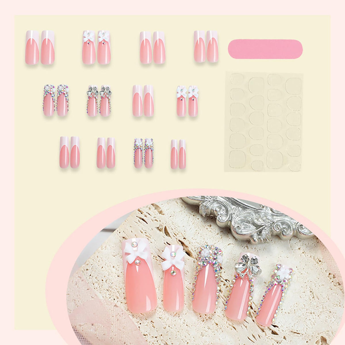 Press on Nails Long Coffin Shaped Acrylic Square False Nails with Designs Artificial Extra Long Length Coffin Fake
