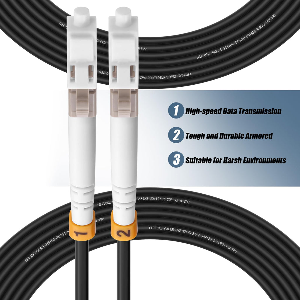 Outdoor LC to LC OM3 Fiber Patch Cable Multimode TPU, 25M(82ft)