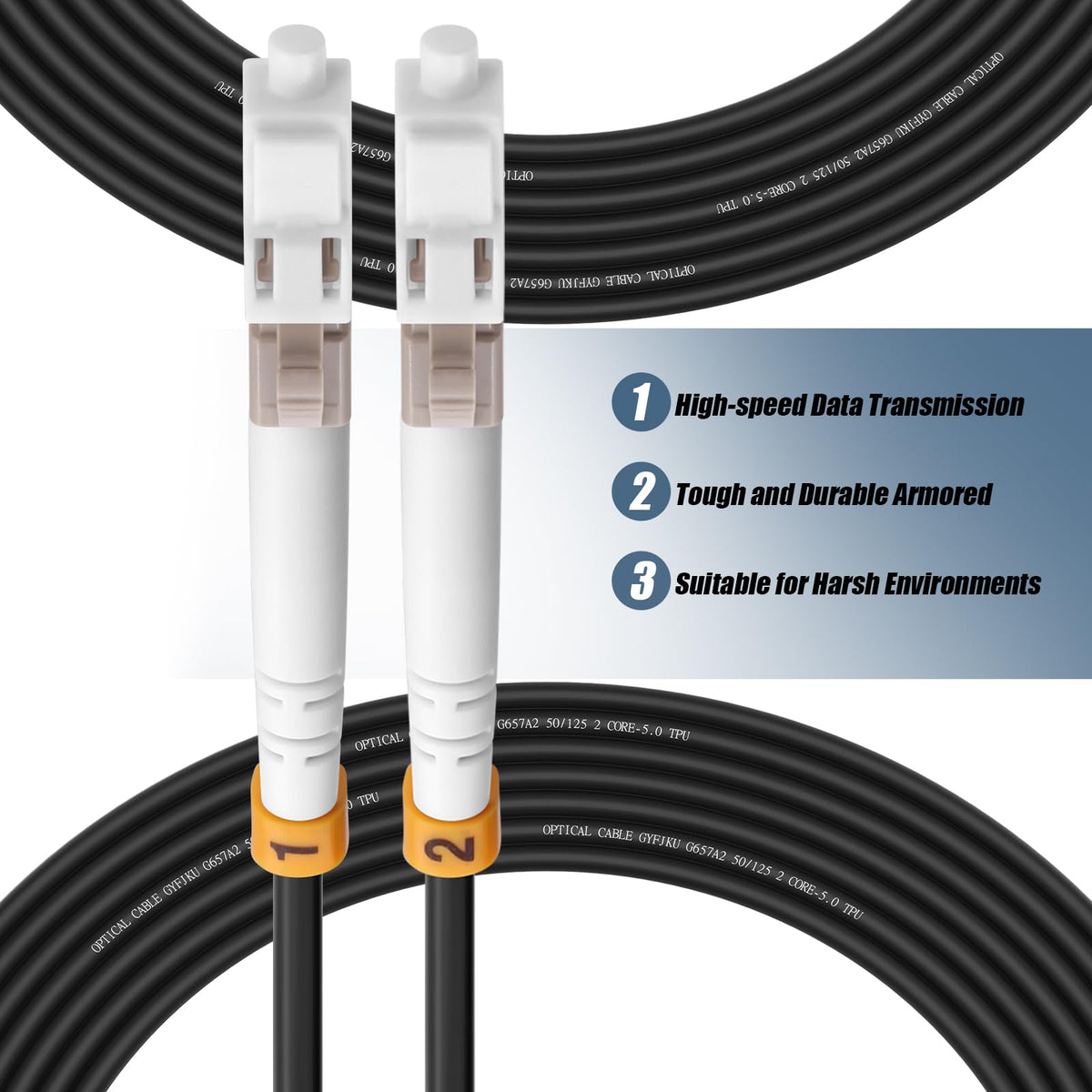 Outdoor LC to LC OM3 Fiber Patch Cable Multimode TPU, 25M(82ft)