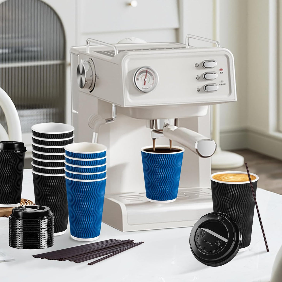 50 Pack 16 oz Coffee Cups with Lids, Disposable To Go Paper Cups