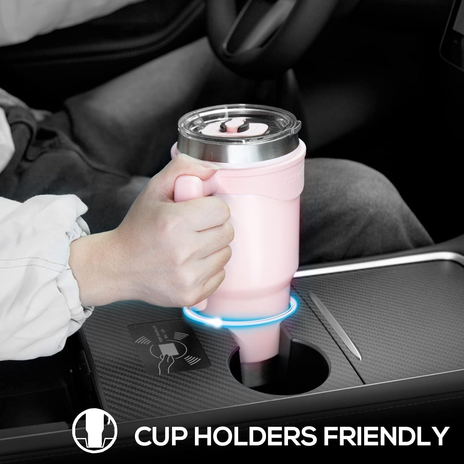 40 oz Tumbler with Handle and Straw, 3 in 1 Sip-All-Way Lid Insulated Tumblers, Reusable Stainless Steel Water Bottle