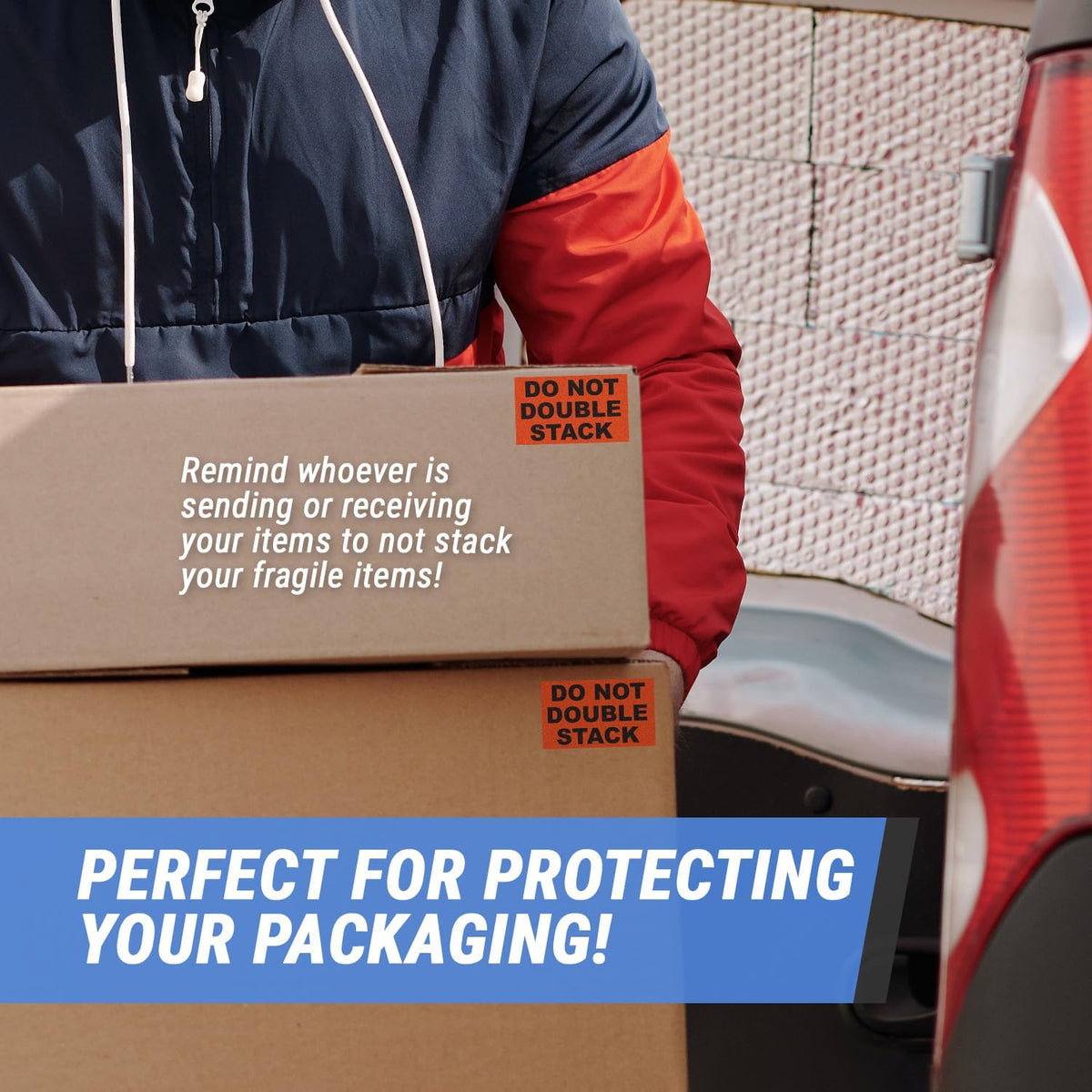 Do Not Double Stack Labels (5 x 3 inch, Orange - 300 Labels) Warning Do Not Stack Stickers for Shipping Packing &