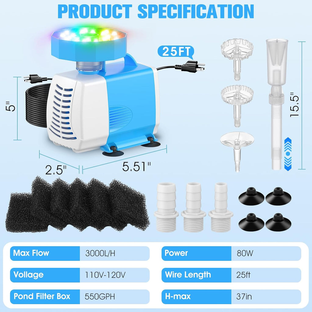 Submersible Pump|Pond Filter System Kit|Pond Filter Fountain