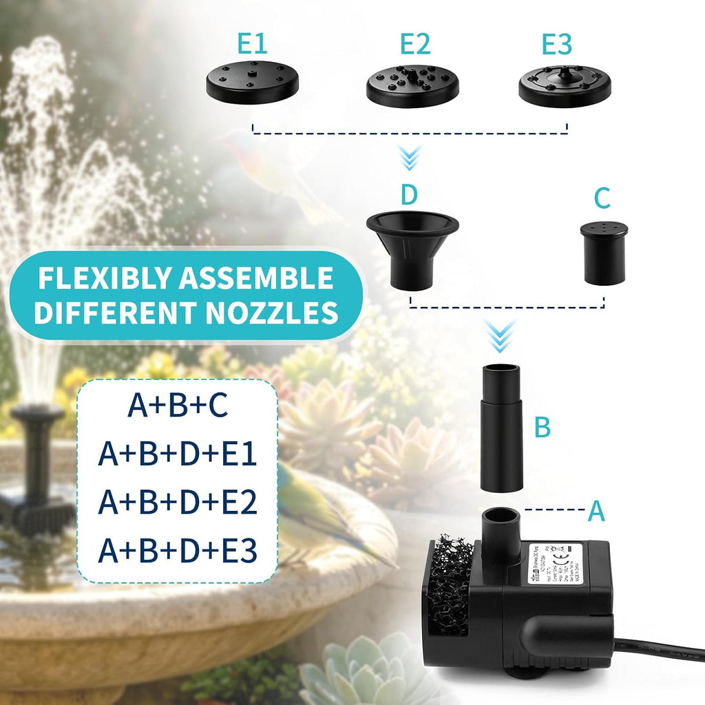 Solar Fountain Pump, DIY Solar Water Pump Kit for Bird Bath, Upgraded 1.8W Solar Powered Fountain with 9.84FT Cord &