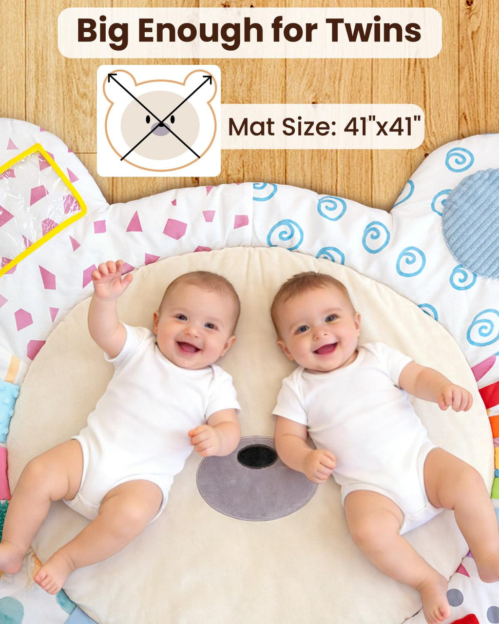 Baby Play Gym, Thickened and Non Slip Activity Mat, 5 Developmental Zones Tummy Time Mat with 5 Detachable Sensory
