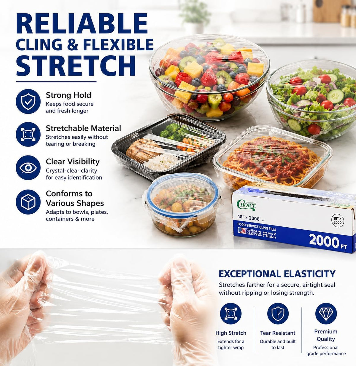 18" x 2000' Heavy Duty Food Service Plastic Wrap with Serrated Cutter