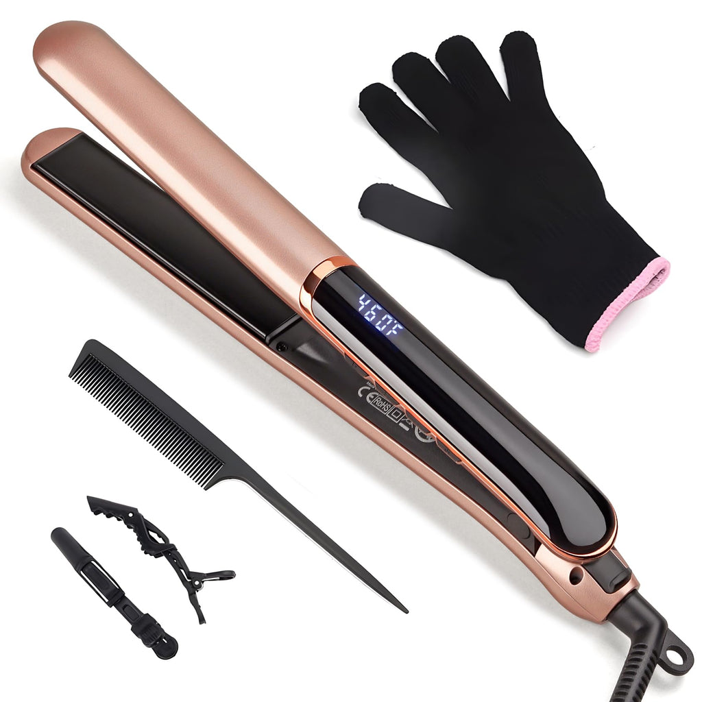 Flat Iron Hair Straightener with Floating Plates, Adjustable Temp
