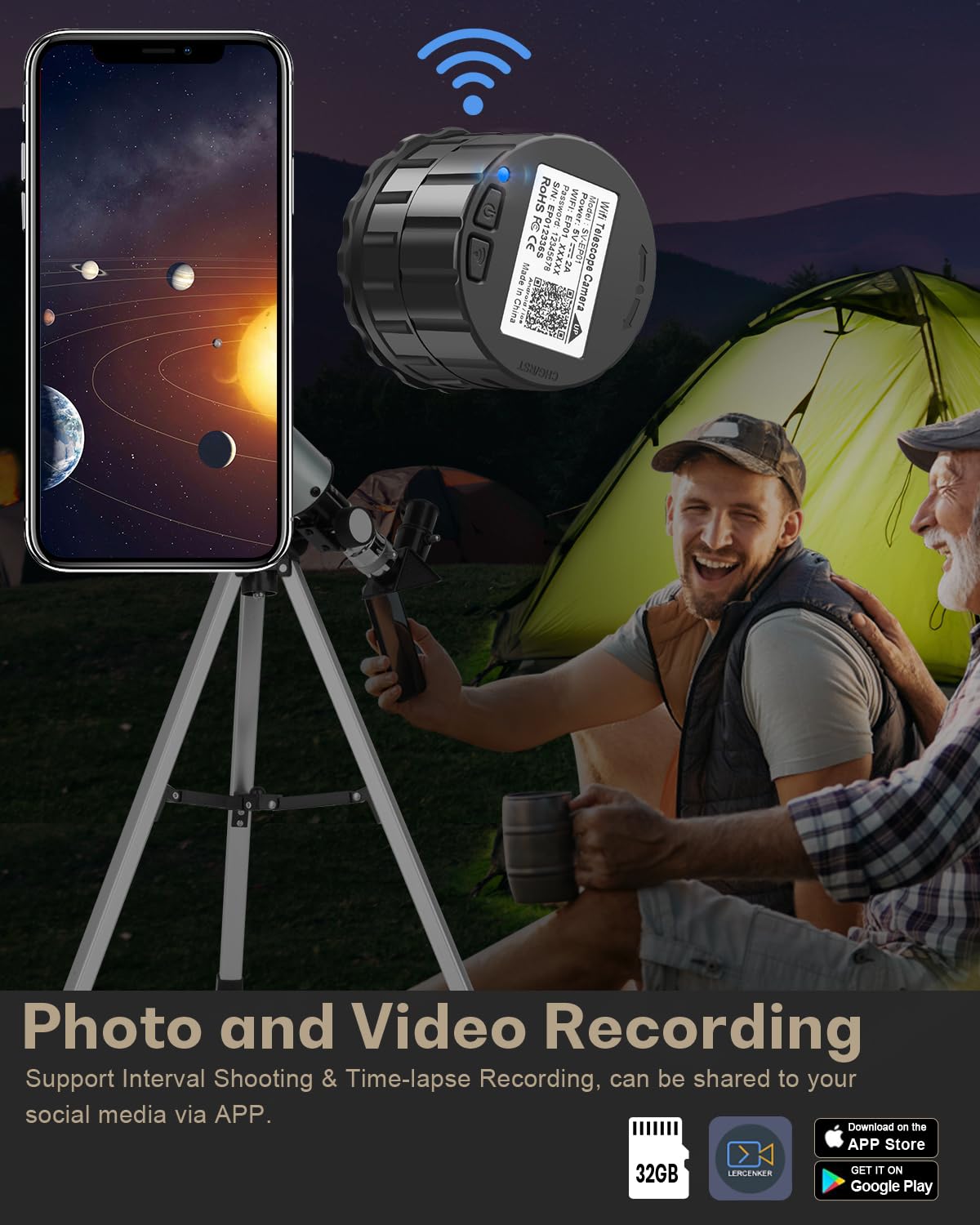 WiFi Telescope Eyepiece Camera for Astronomy - 4MP Electronic Eyepiece Camera for Astrophotography, Planetary and