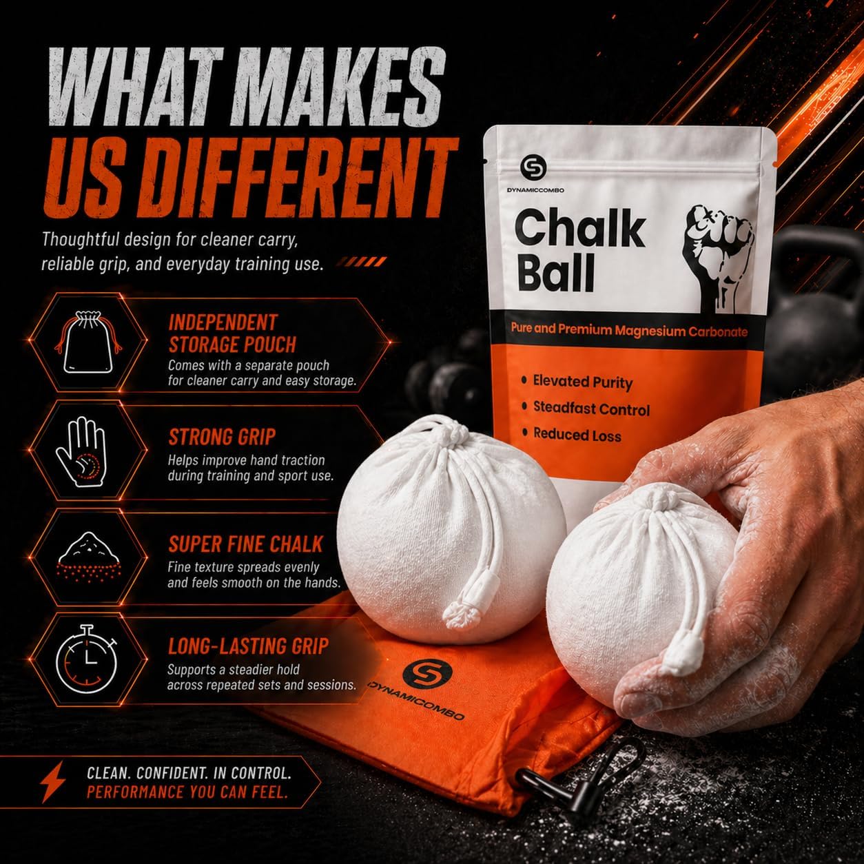 Gym Chalk Balls & Storage Bag, Superior Grip & Less Mess, 120g | Refillable chalk balls for climbing, rock climbing