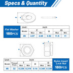 DFDU #8-32 Lock Nut 360Pcs Stainless Steel Nylock Locking Nuts with Washers