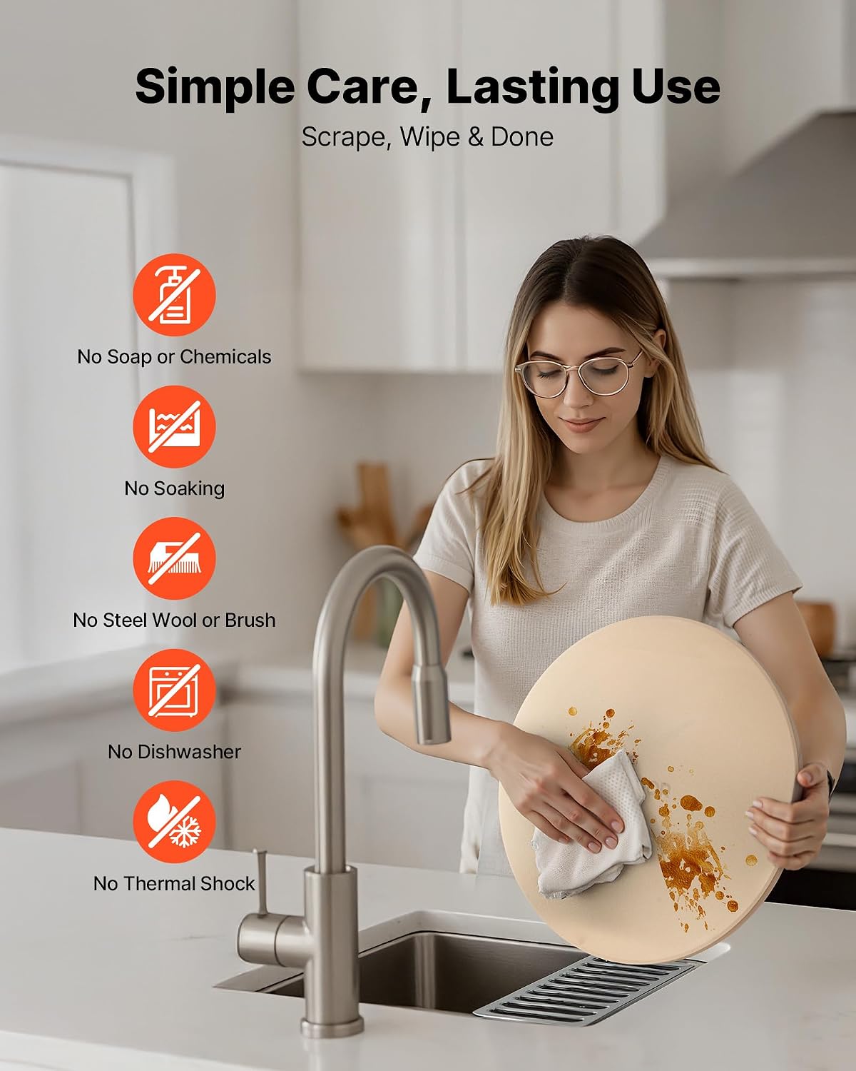 Pizza Stone, 15 in Round Pizza Stone, 0.67 in Large Cordierite Baking-Stone with Metal Peel, Scrape, 1450℉