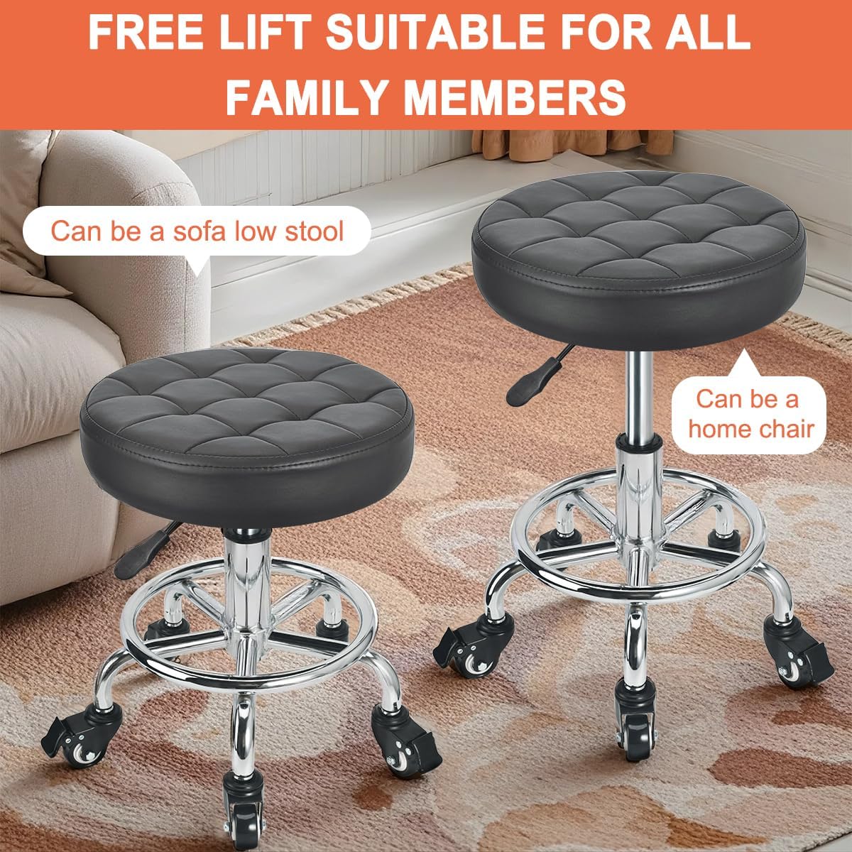 Low Height Roller Stool Height Adjustable, Mechanic Stool Low Rolling Chair, Footstool Modern Roller Seat for Salon