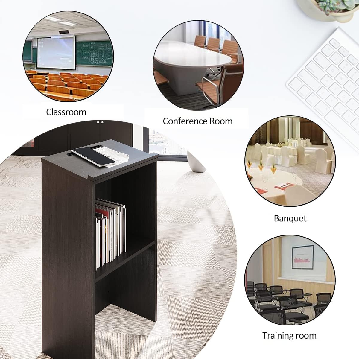 Podium Stand,Wooden Speaking Lectern,Lectern Podium for Classroom,Churches,Auditorium,Meeting Room,Reception Desk of