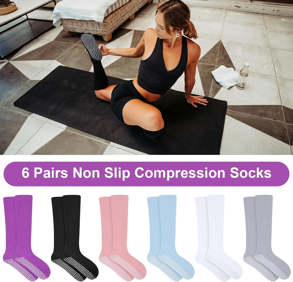 6 Pairs Compression Socks for Women Men 20-30 Mmhg Non Slip Grips Hospital Compression Sock for Nurses Pregnancy