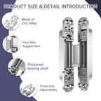2PCS 7'' Invisible Concealed Door Hinges 180 Degree Swing Hinge (Silver)