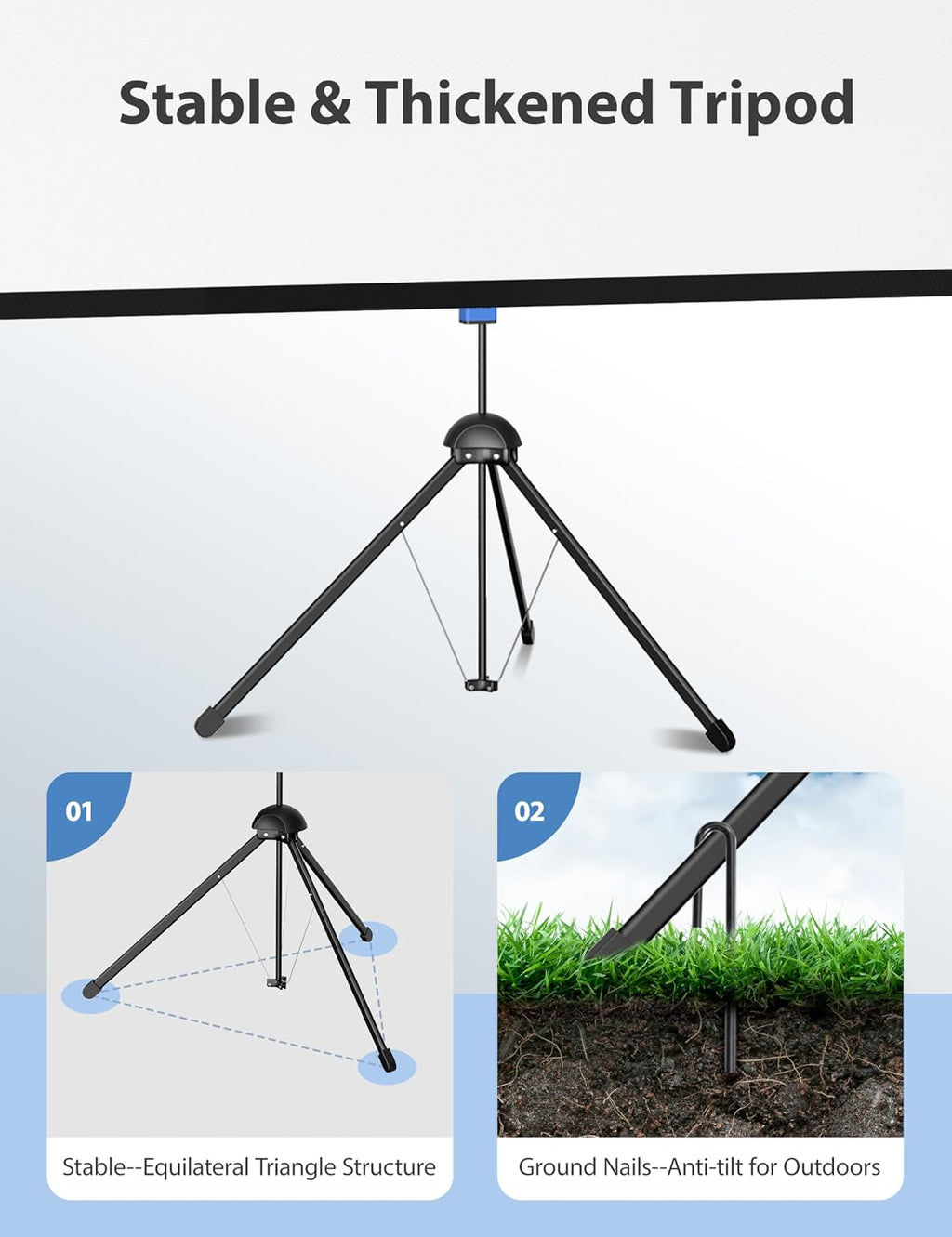 Projector Screen with Stand, Paris RHÔNE 100-inch Outdoor Indoor Projector Screen 16:9 4K HD PVC, 1.5 Gain Portable