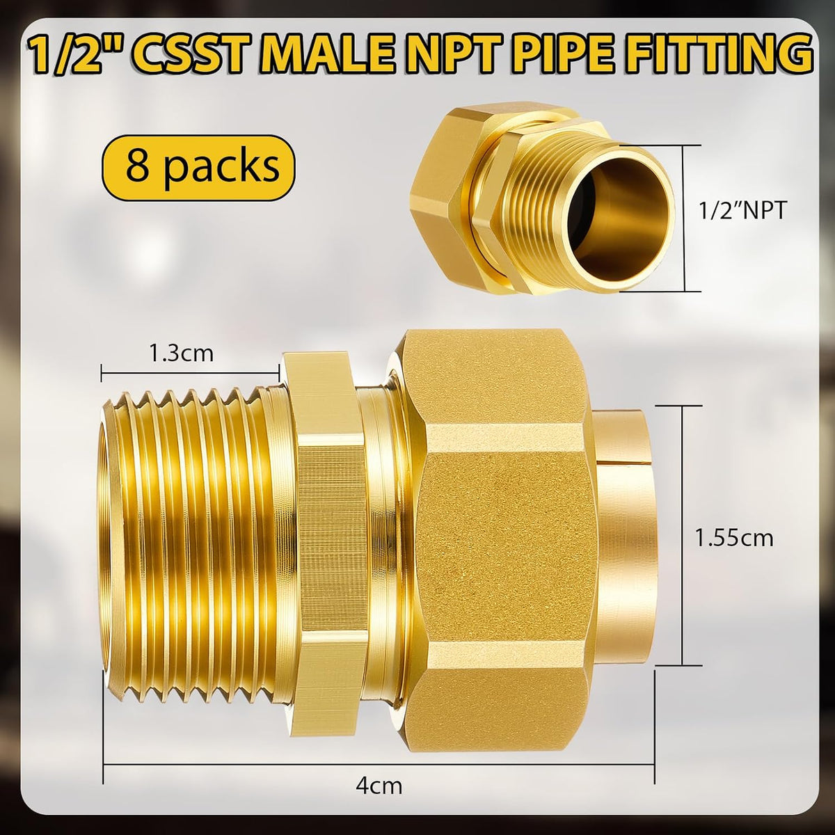 Frienda 8 Pack CSST Gas Line Fittings 1/2" NPT Brass Male Adapter