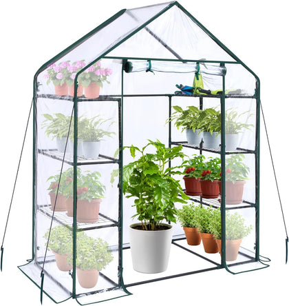 Small Greenhouse for Outdoors: 4 Tiers 6 Shelves Walk-in Indoor Green House Heavy Duty Plant Stands Reinforced