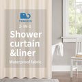 Waterproof Fabric Shower Curtain,No Liner Needed,72x72,Cream | 2-in-1 Design,Linen Textured,100% Waterproof