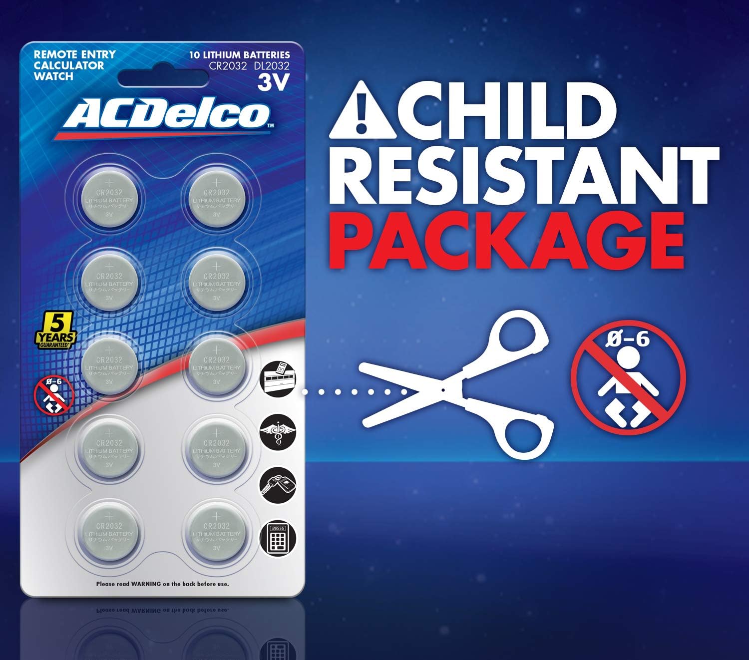 ACDelco CR2032 3V Lithium Coin Cell Battery, Watch and Electronics Button Batteries, 10-Count,Silver,AC669